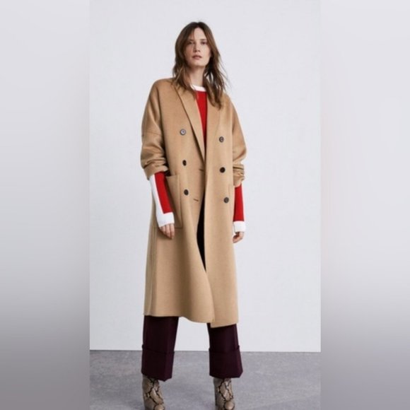 ZARA Oversized Double-Breasted Coat Sz S in Camel - Picture 2 of 8